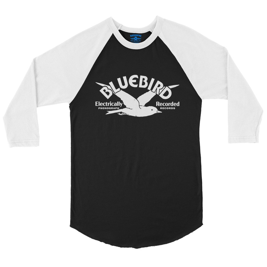 Bluebird Records Logo Baseball T-Shirt in Black White