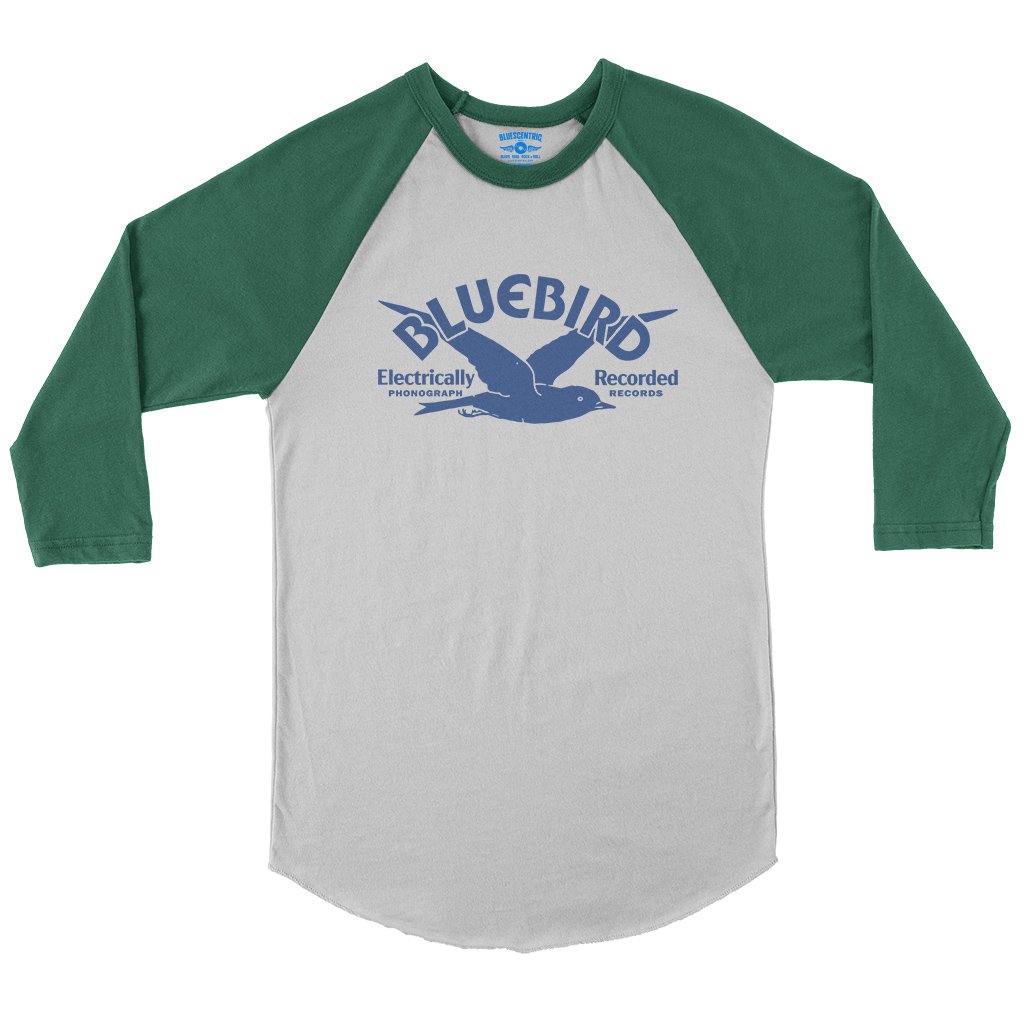 Bluebird Records Logo Baseball T-Shirt in White Kelly