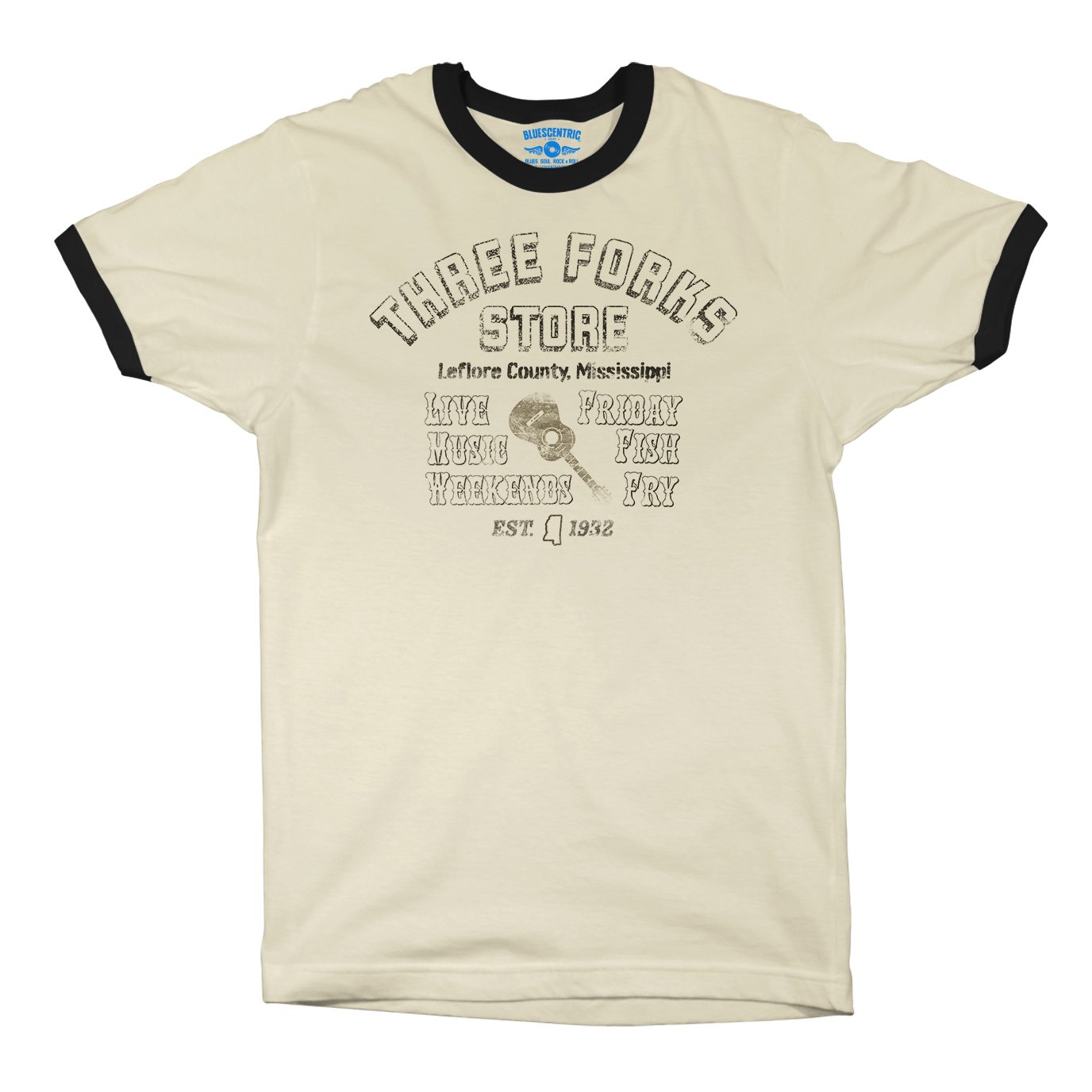 Three Forks Store Mississippi Ringer T-Shirt in Natural Black