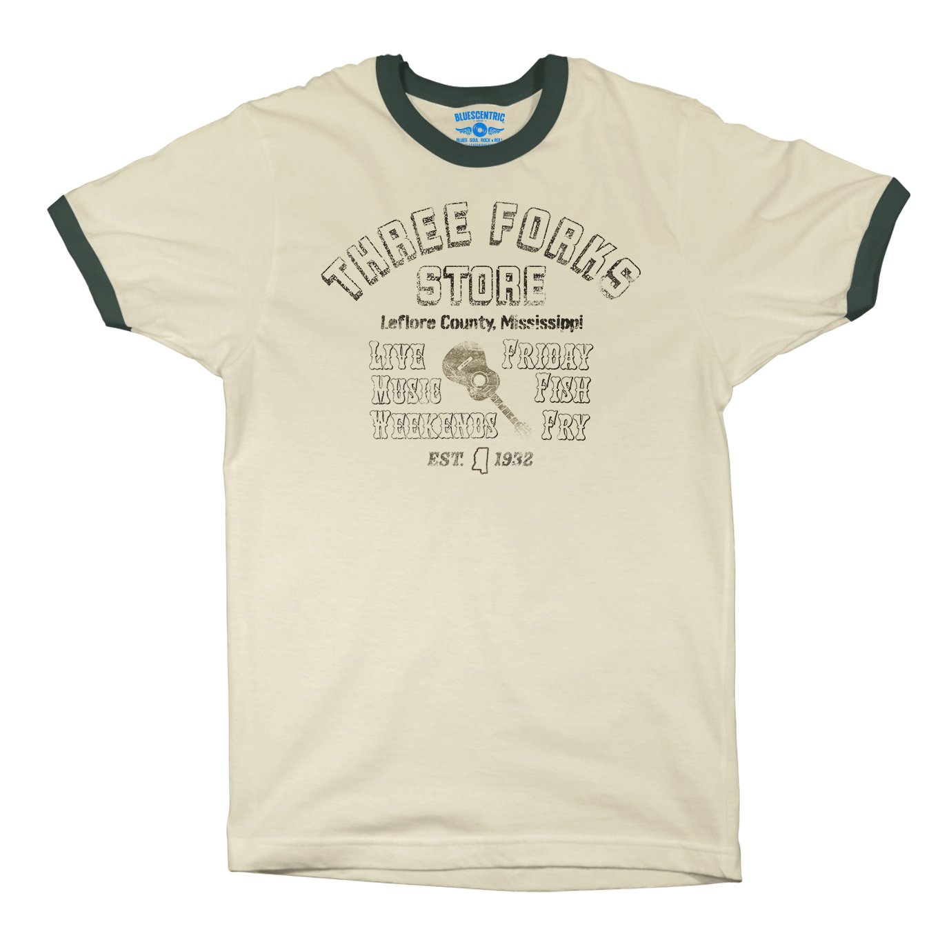 Three Forks Store Mississippi Ringer T-Shirt in Natural Forest Green