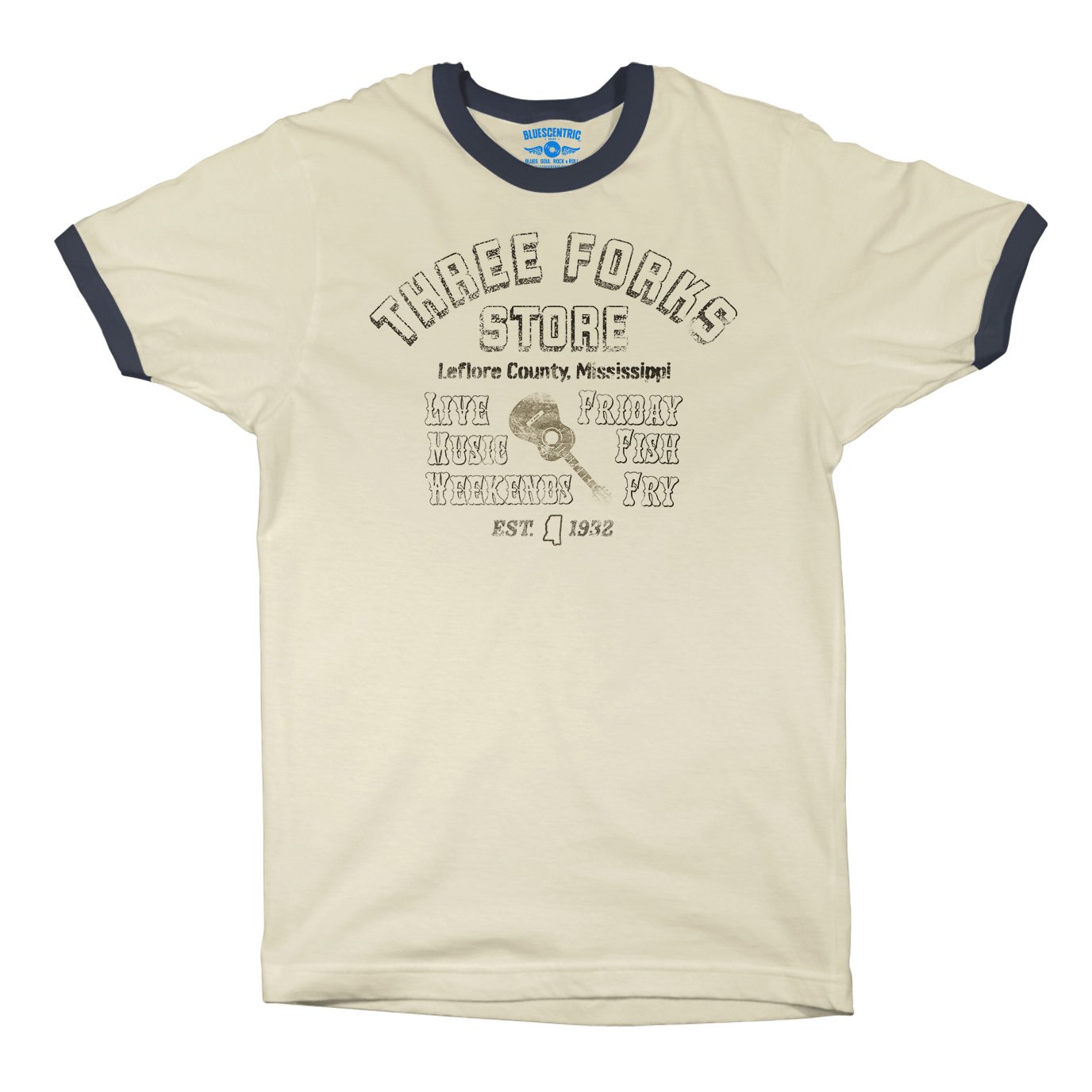 Three Forks Store Mississippi Ringer T-Shirt in Natural Midnight Navy
