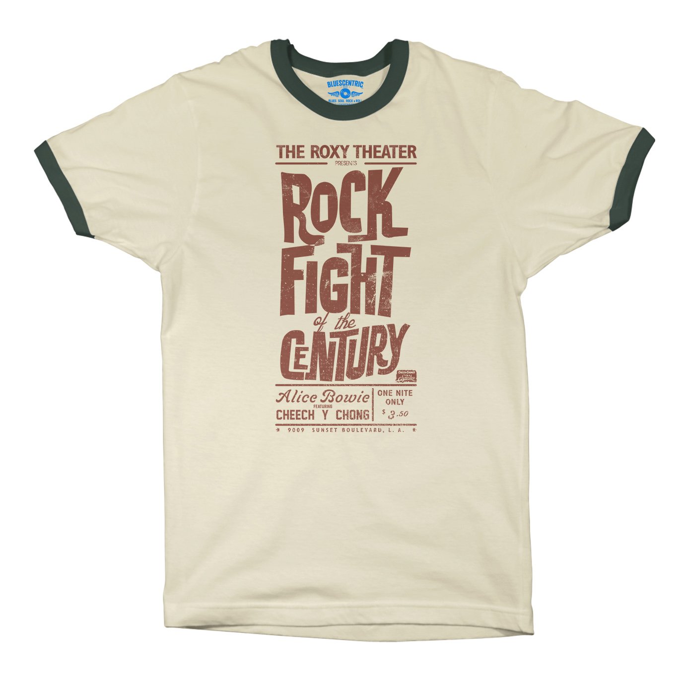 Rock Fight of the Century Cheech and Chong Ringer T-Shirt in Natural Forest Green