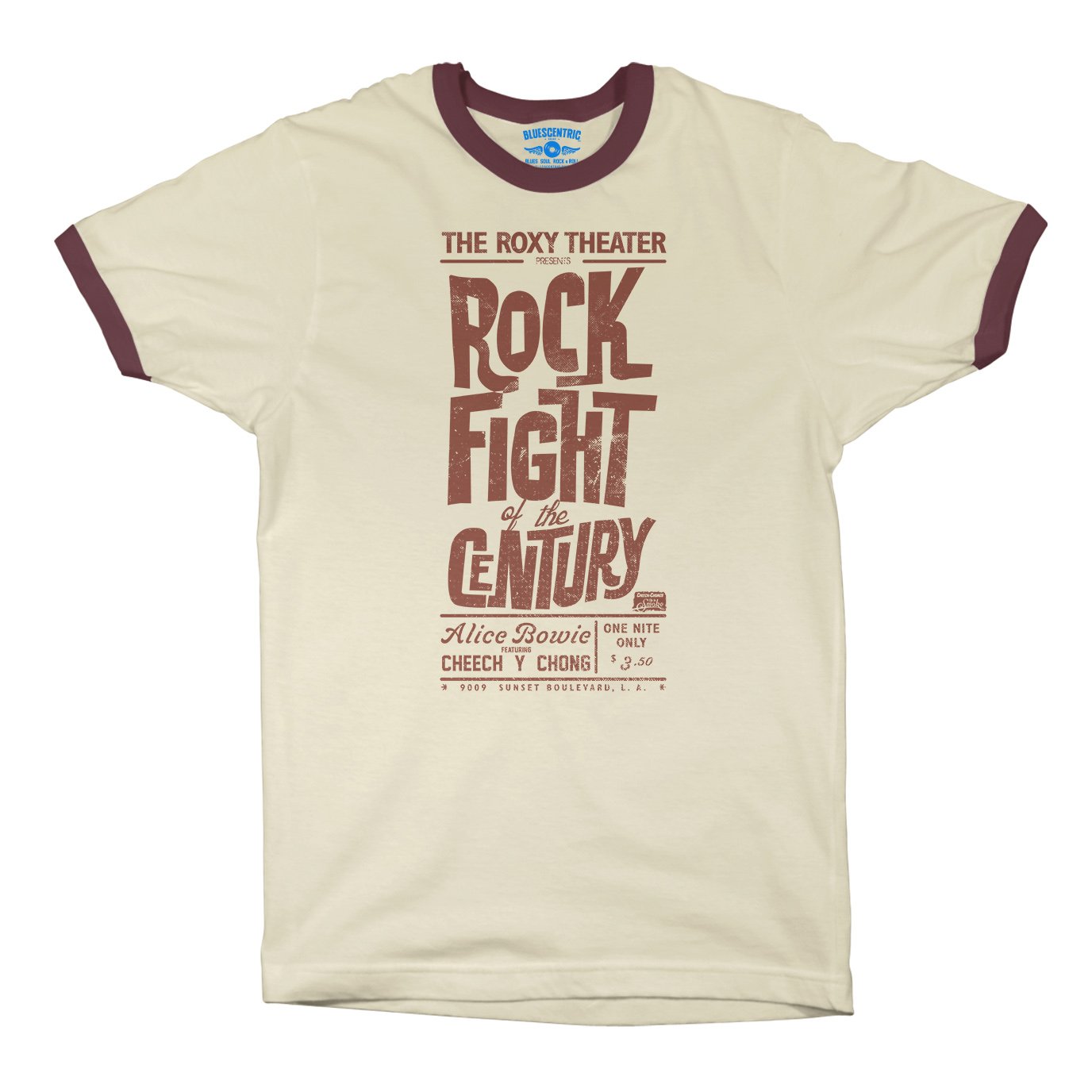 Rock Fight of the Century Cheech and Chong Ringer T-Shirt in Natural Maroon