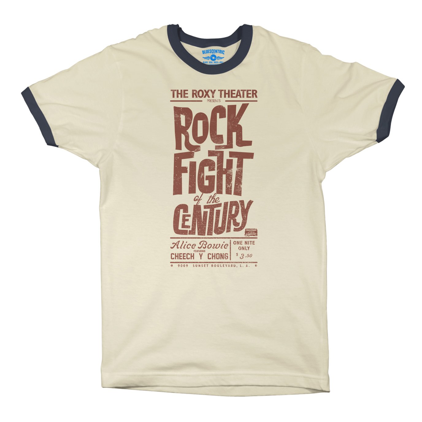 Rock Fight of the Century Cheech and Chong Ringer T-Shirt in Natural Midnight Navy