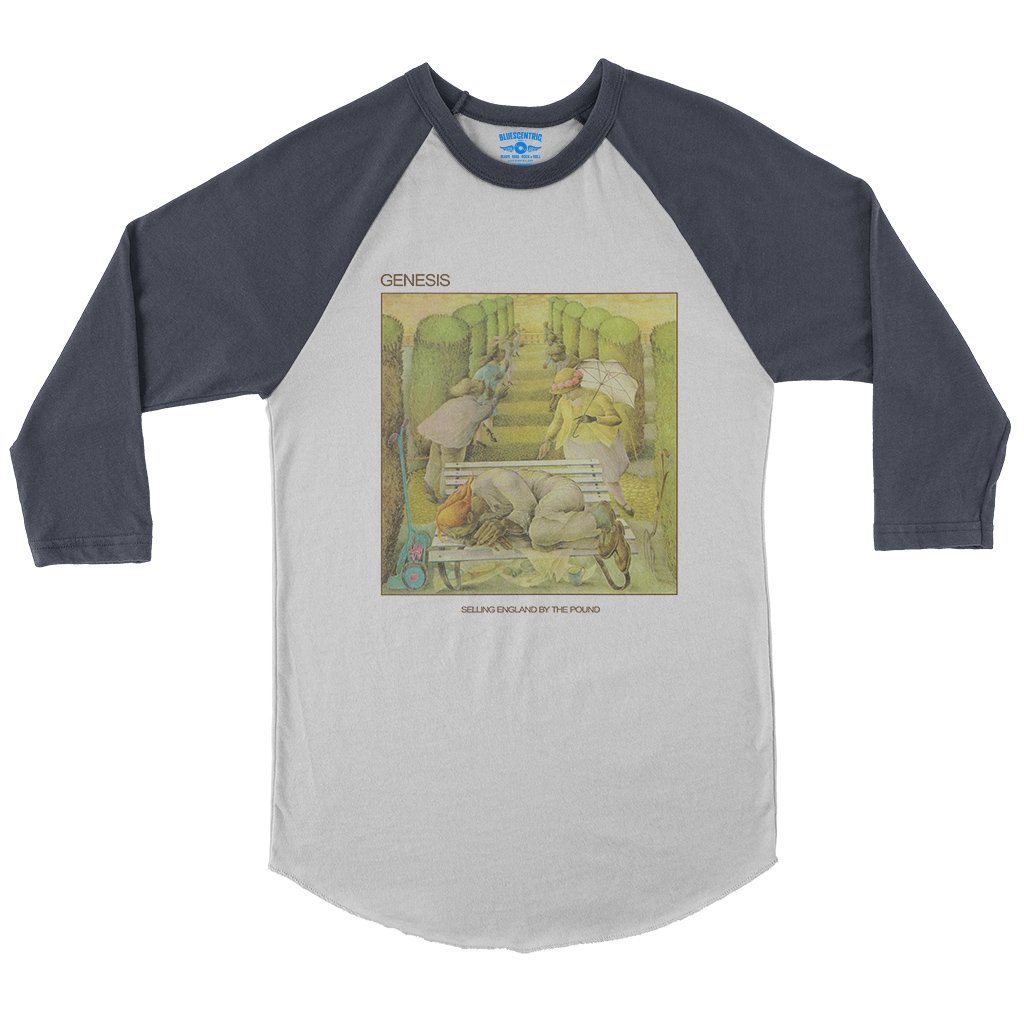 Genesis Selling England By The Pound Album Baseball T-Shirt in White Navy