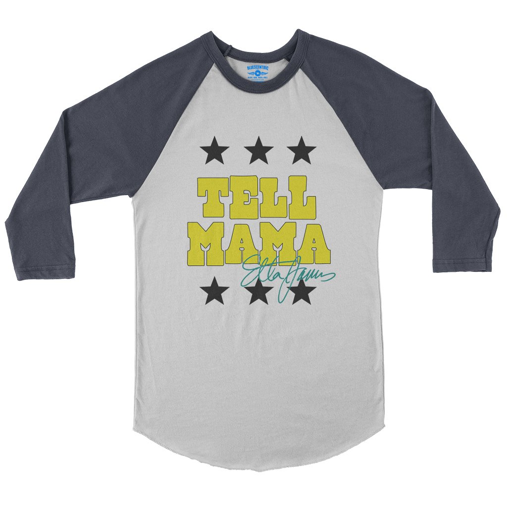 Etta James Tell Mama Signature Baseball T-Shirt in White Navy