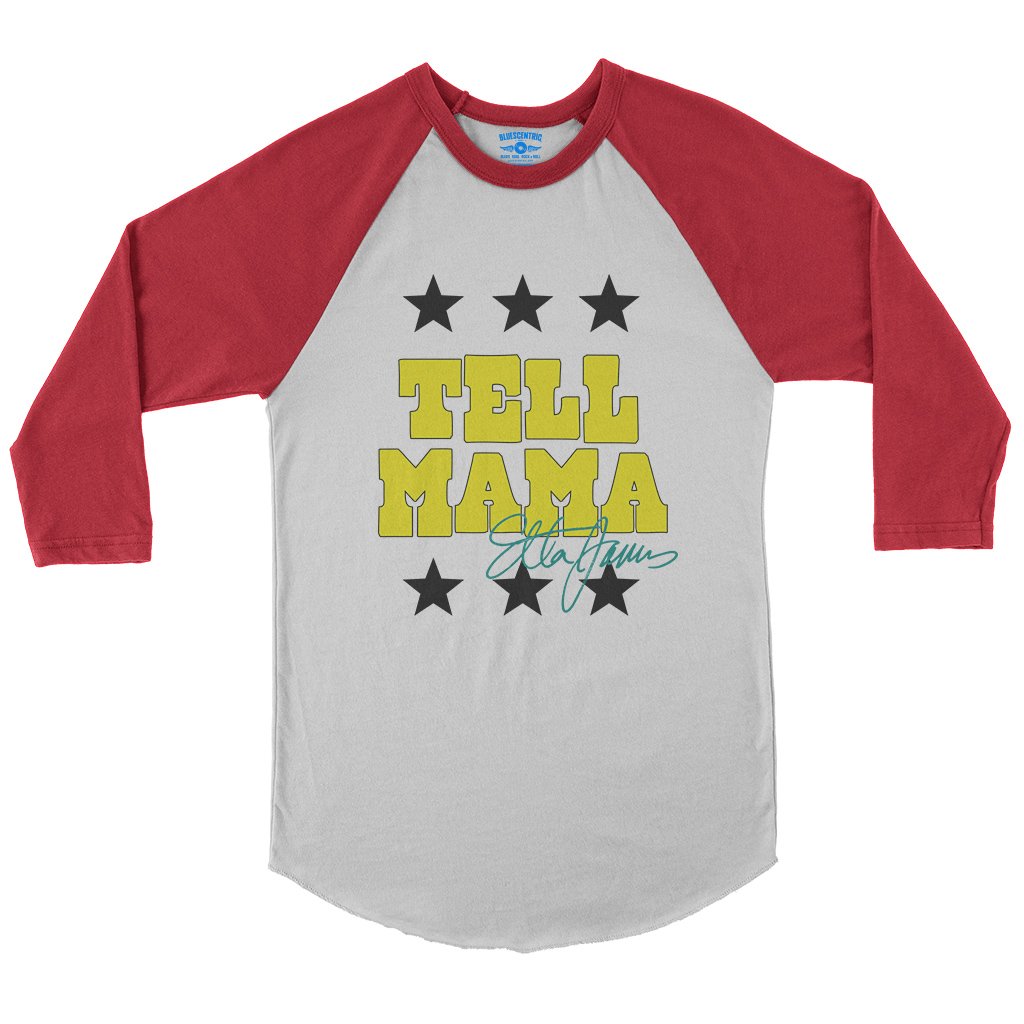 Etta James Tell Mama Signature Baseball T-Shirt in White Red