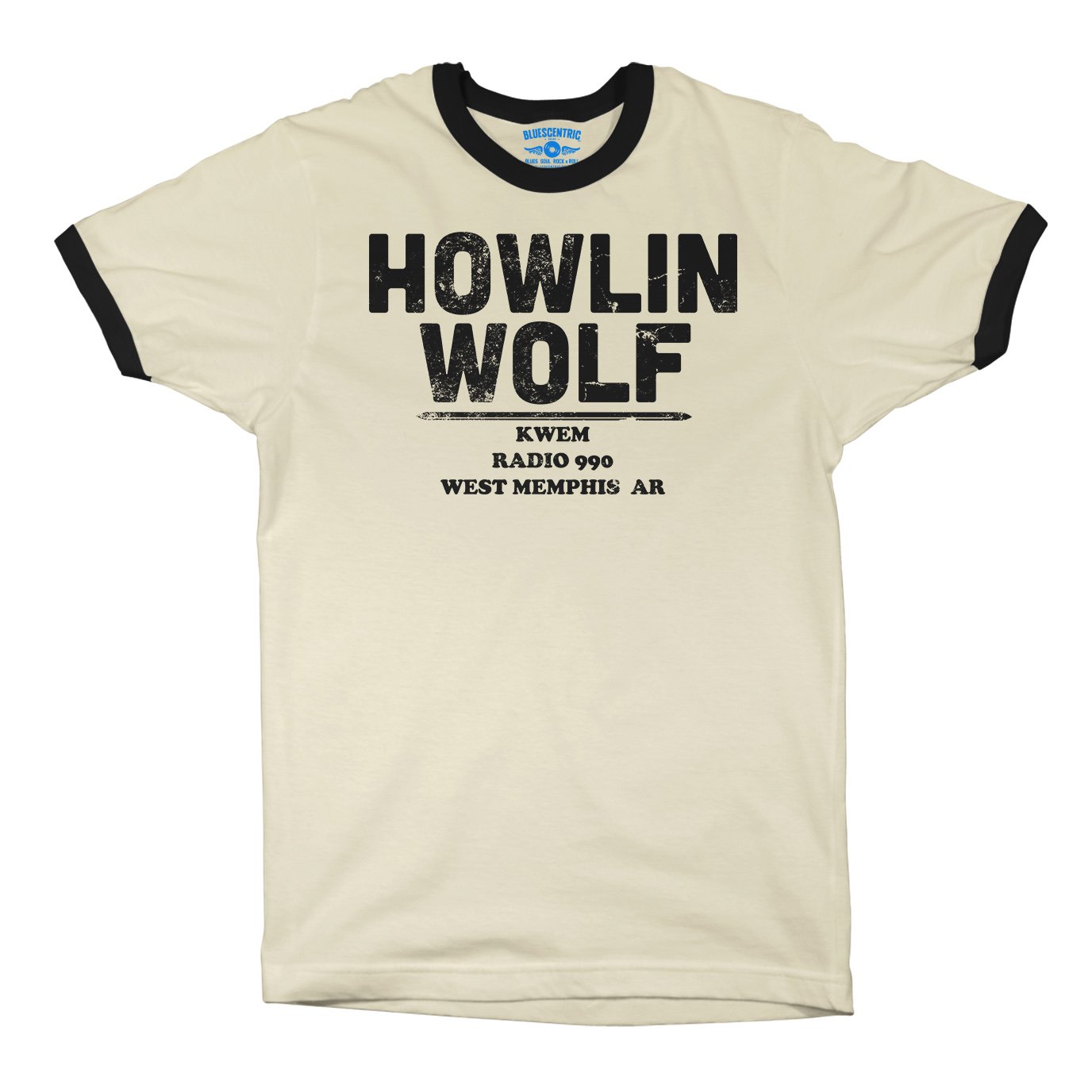 Howlin’ Wolf KWEM Radio Ringer T-Shirt in Natural Black