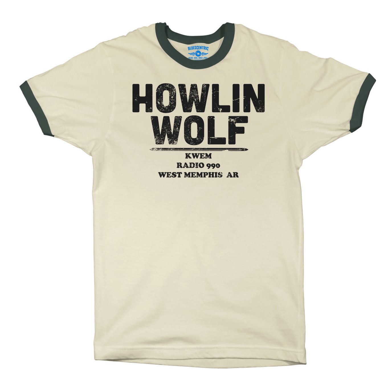 Howlin’ Wolf KWEM Radio Ringer T-Shirt in Natural Forest Green