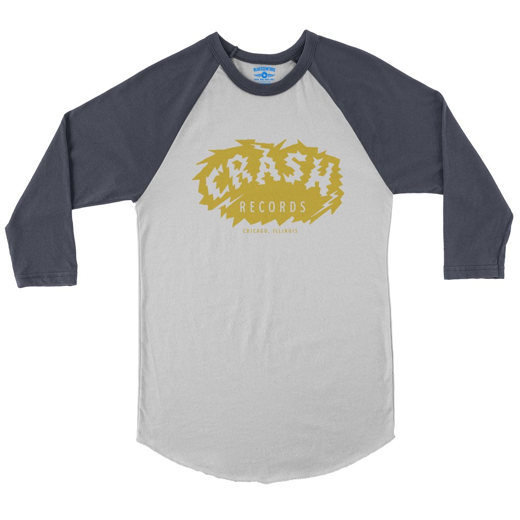Crash Records Logo Baseball T-Shirt in White Navy