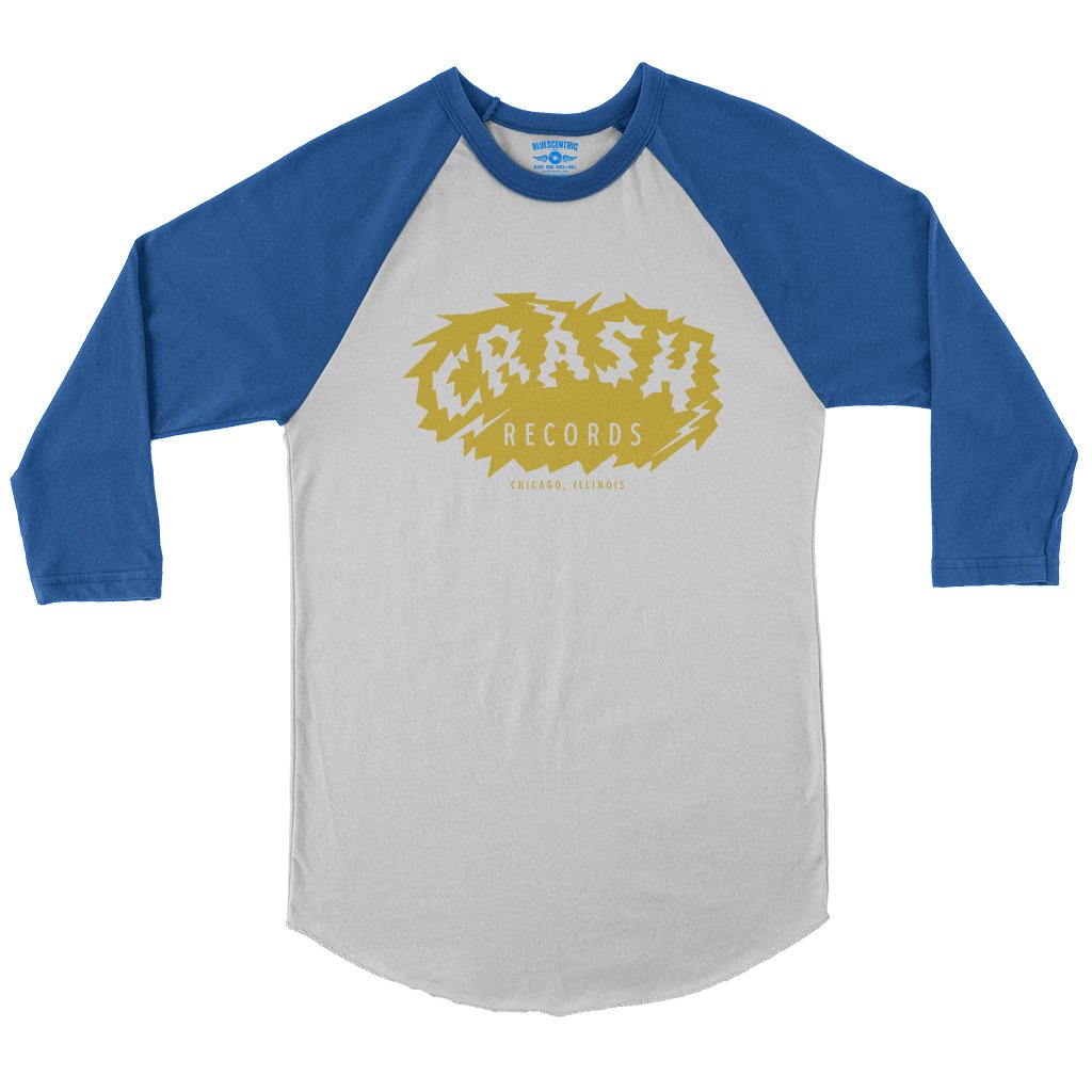 Crash Records Logo Baseball T-Shirt in White True Royal