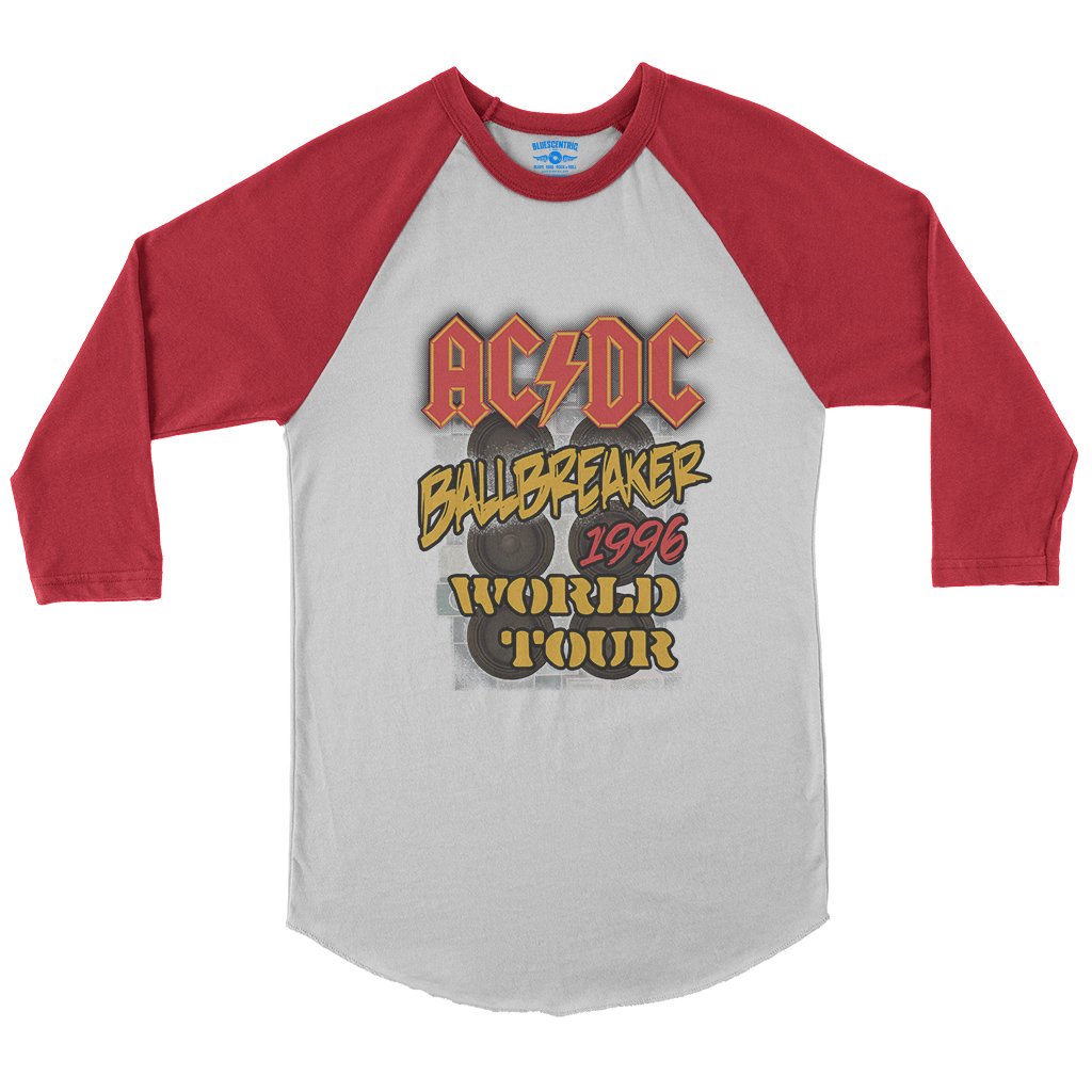 AC/DC Ballbreaker World Tour Baseball T-Shirt in White Red