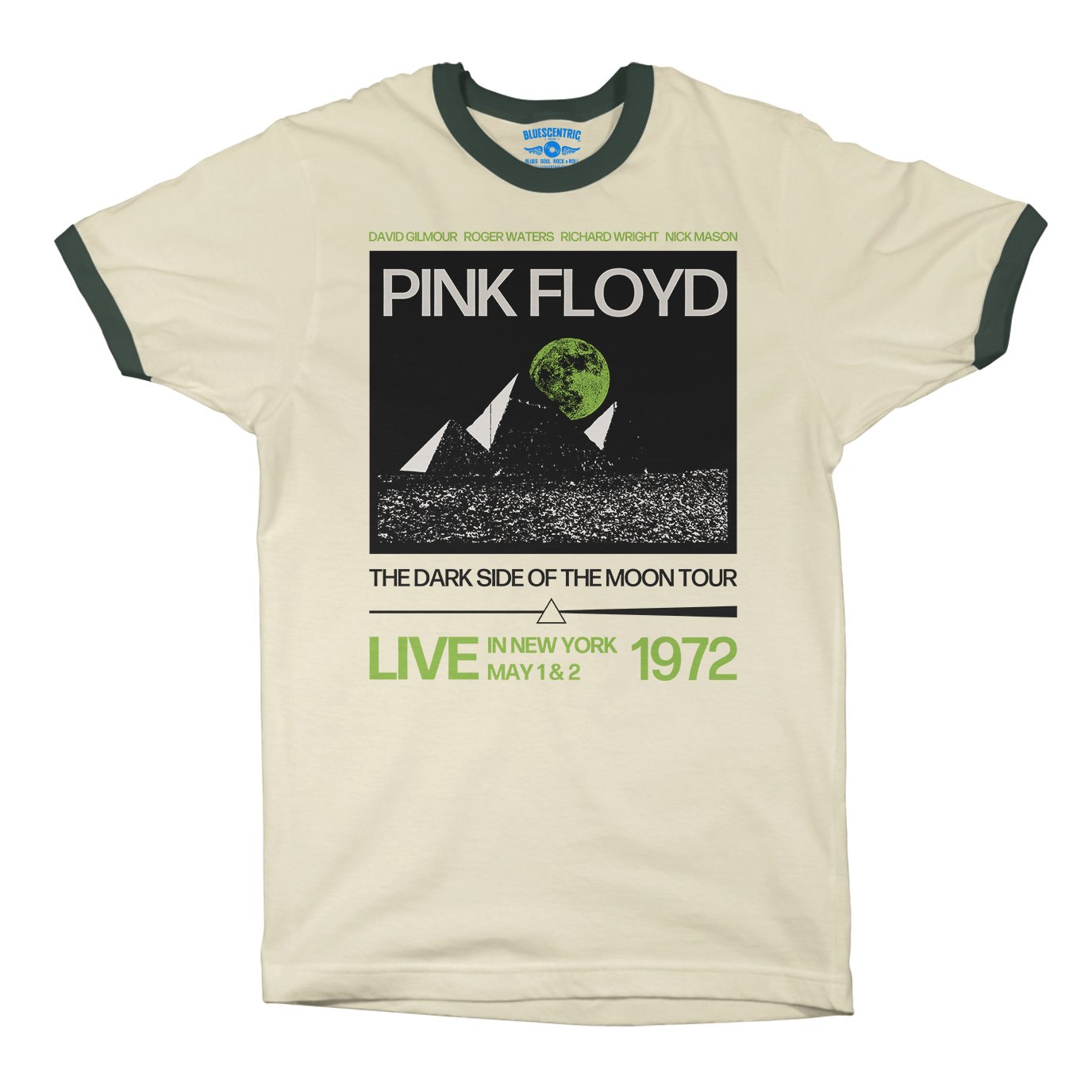 Pink Floyd 1972 Tour Ringer T-Shirt in Natural Forest Green