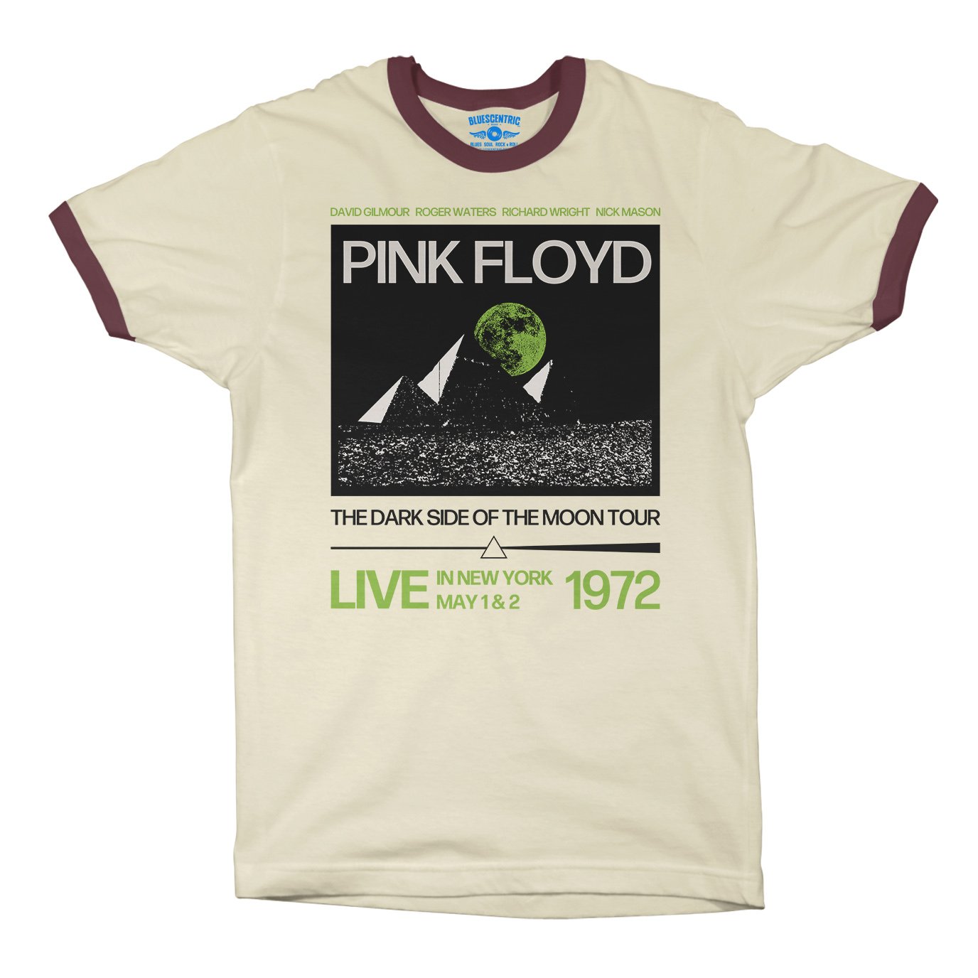 Pink Floyd 1972 Tour Ringer T-Shirt in Natural Maroon