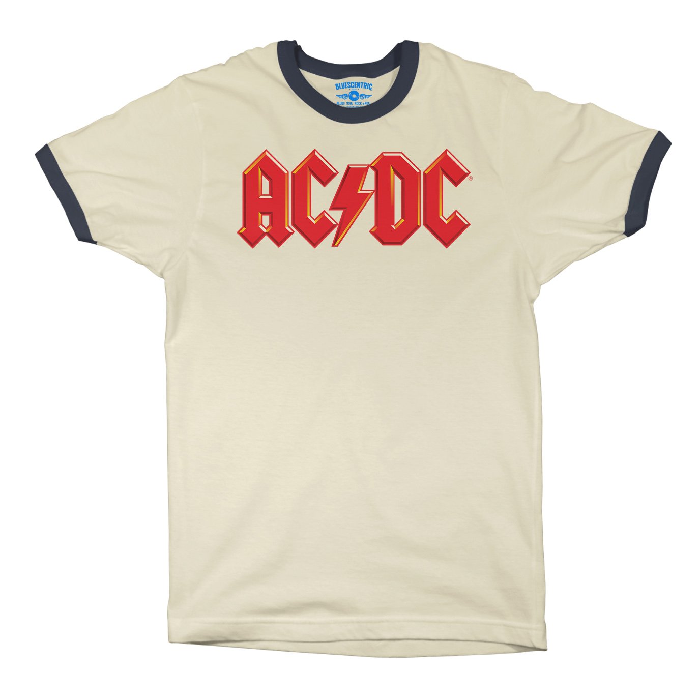 Red AC/DC Logo Ringer T-Shirt in Natural Midnight Navy