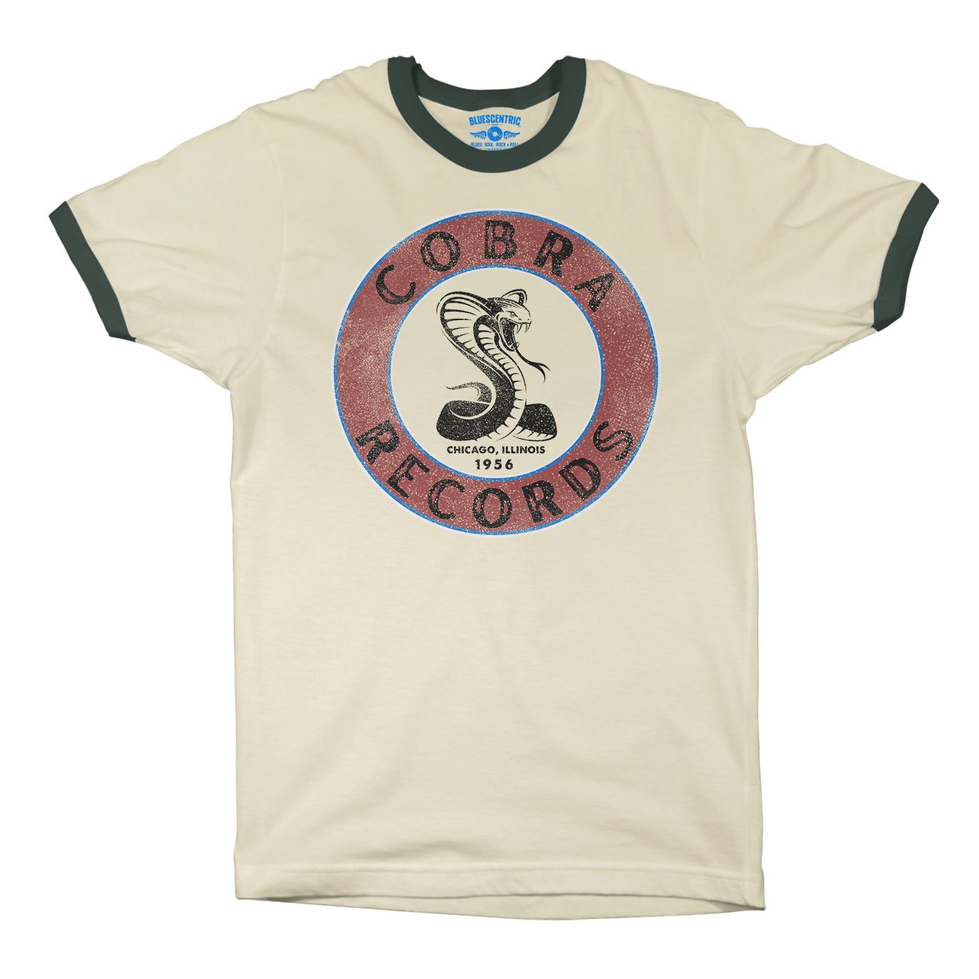 Cobra Records Snake Ringer T-Shirt in Natural Forest Green