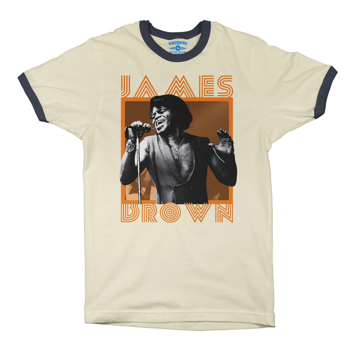 James Brown High Note Ringer T-Shirt in Natural Midnight Navy