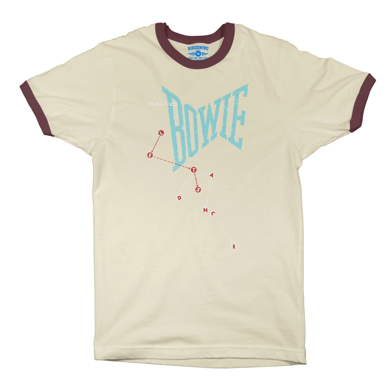 David Bowie Let’s Dance Ringer T-Shirt in Natural Maroon