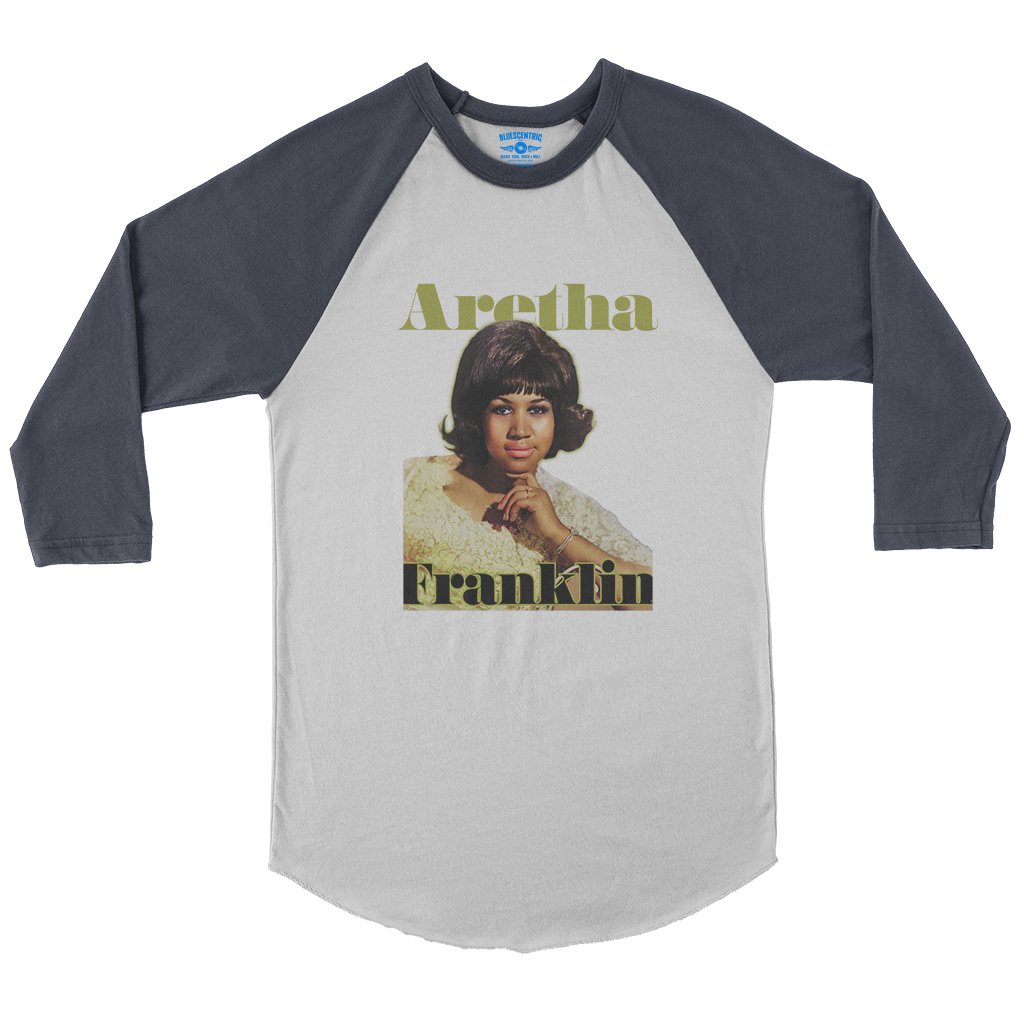 Aretha Franklin Now Baseball T-Shirt in White Navy