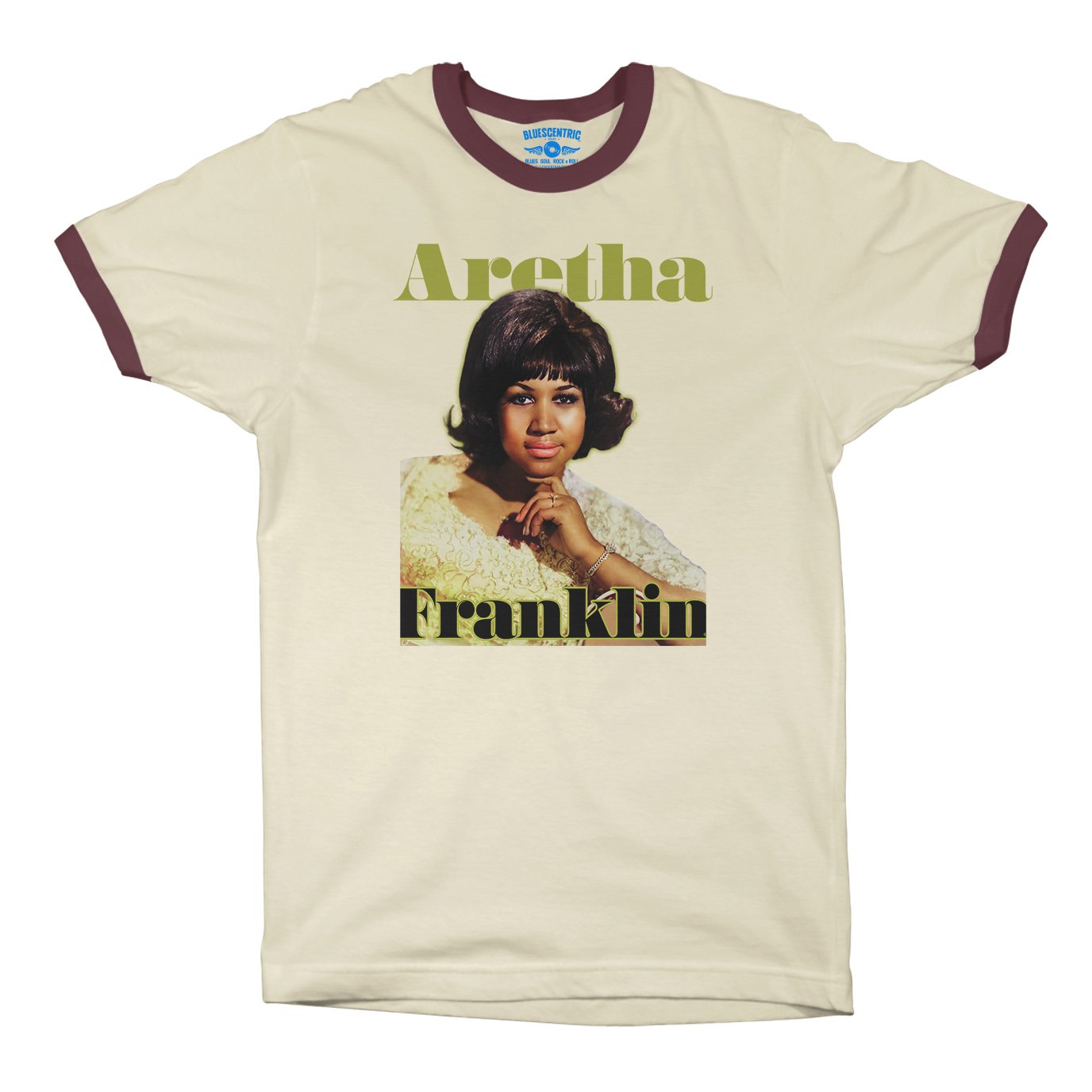Aretha Franklin Now Ringer T-Shirt in Natural Maroon