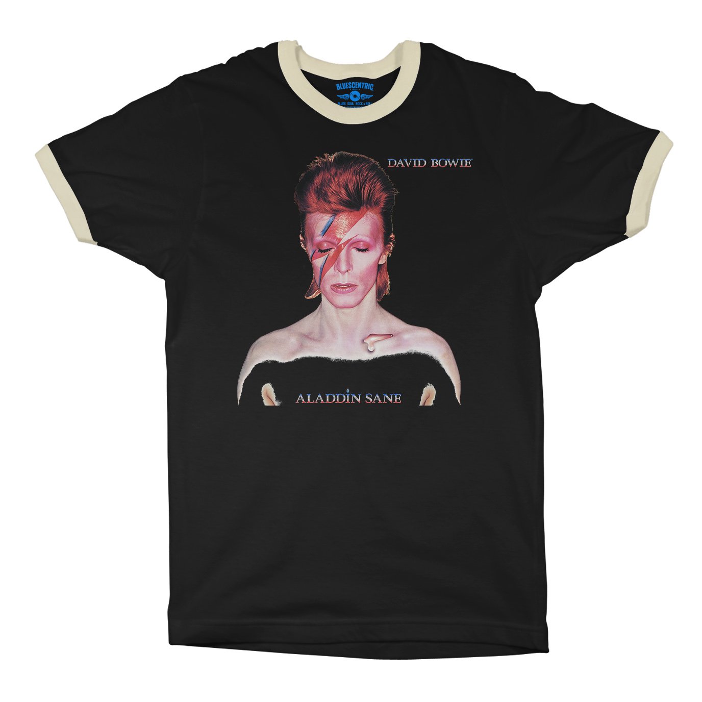 David Bowie Aladdin Sane Album Cover Ringer T-Shirt in Black Natural