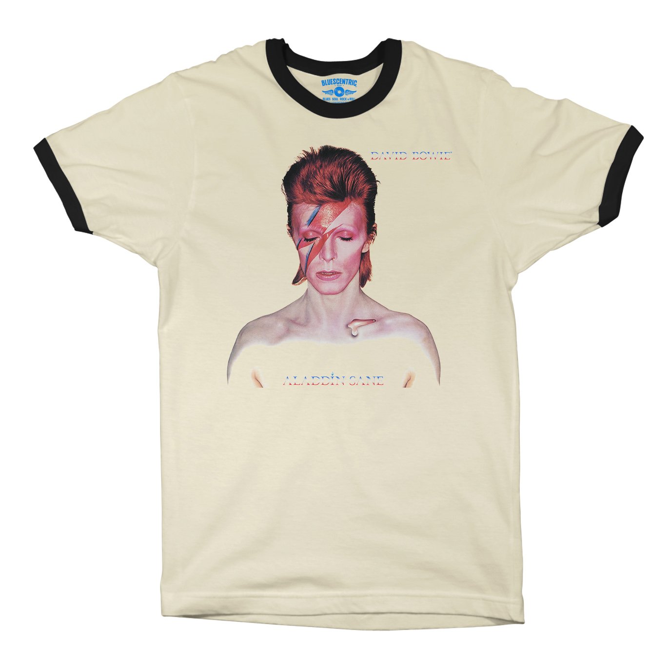 David Bowie Aladdin Sane Album Cover Ringer T-Shirt in Natural Black