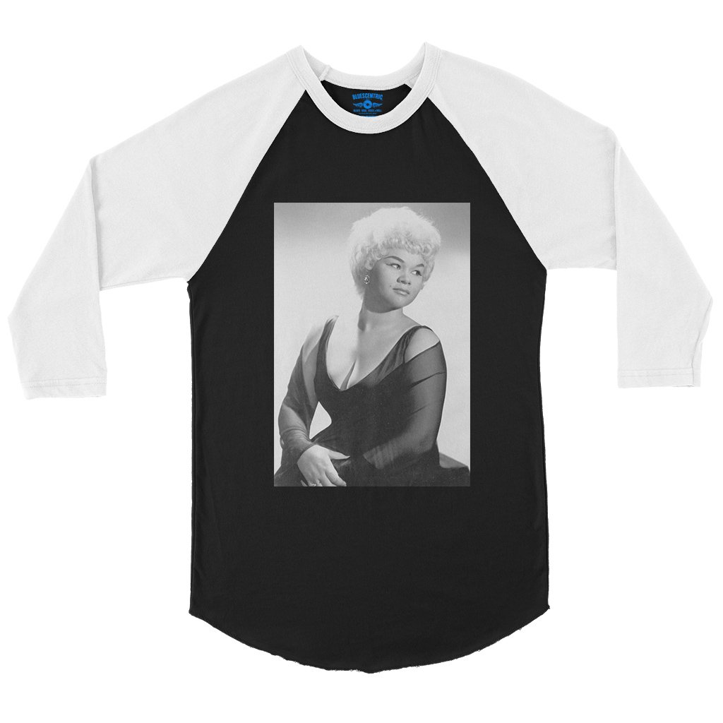 Etta James Photo Baseball T-Shirt in Black White