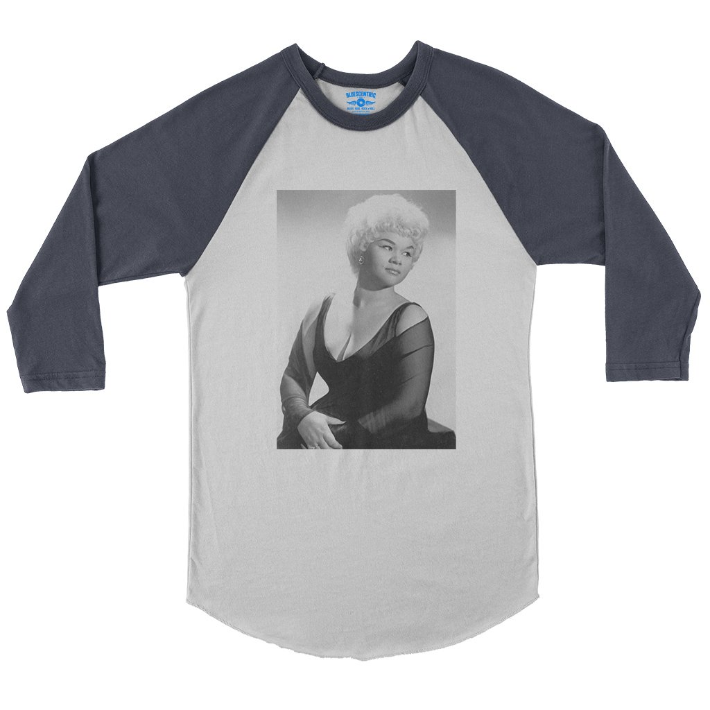 Etta James Photo Baseball T-Shirt in White Navy