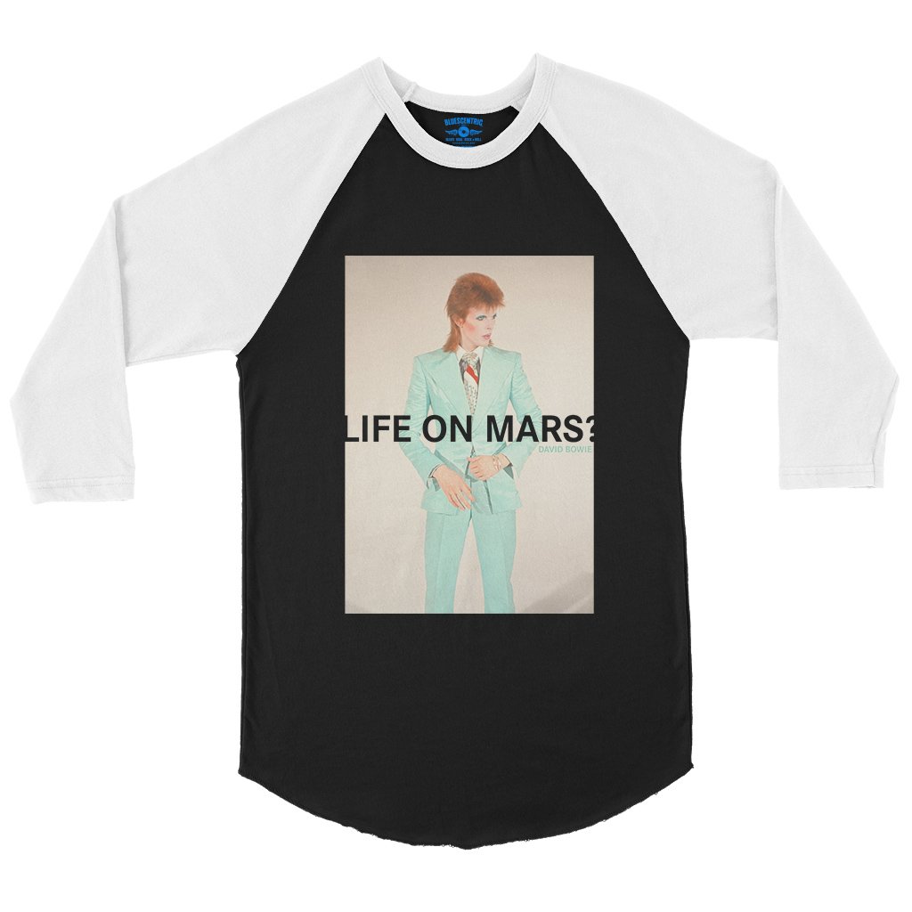 David Bowie Life on Mars? Baseball T-Shirt in Black White