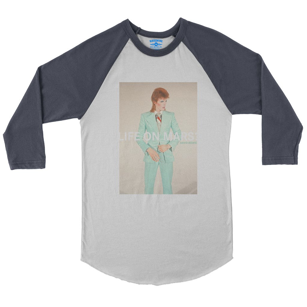 David Bowie Life on Mars? Baseball T-Shirt in White Navy