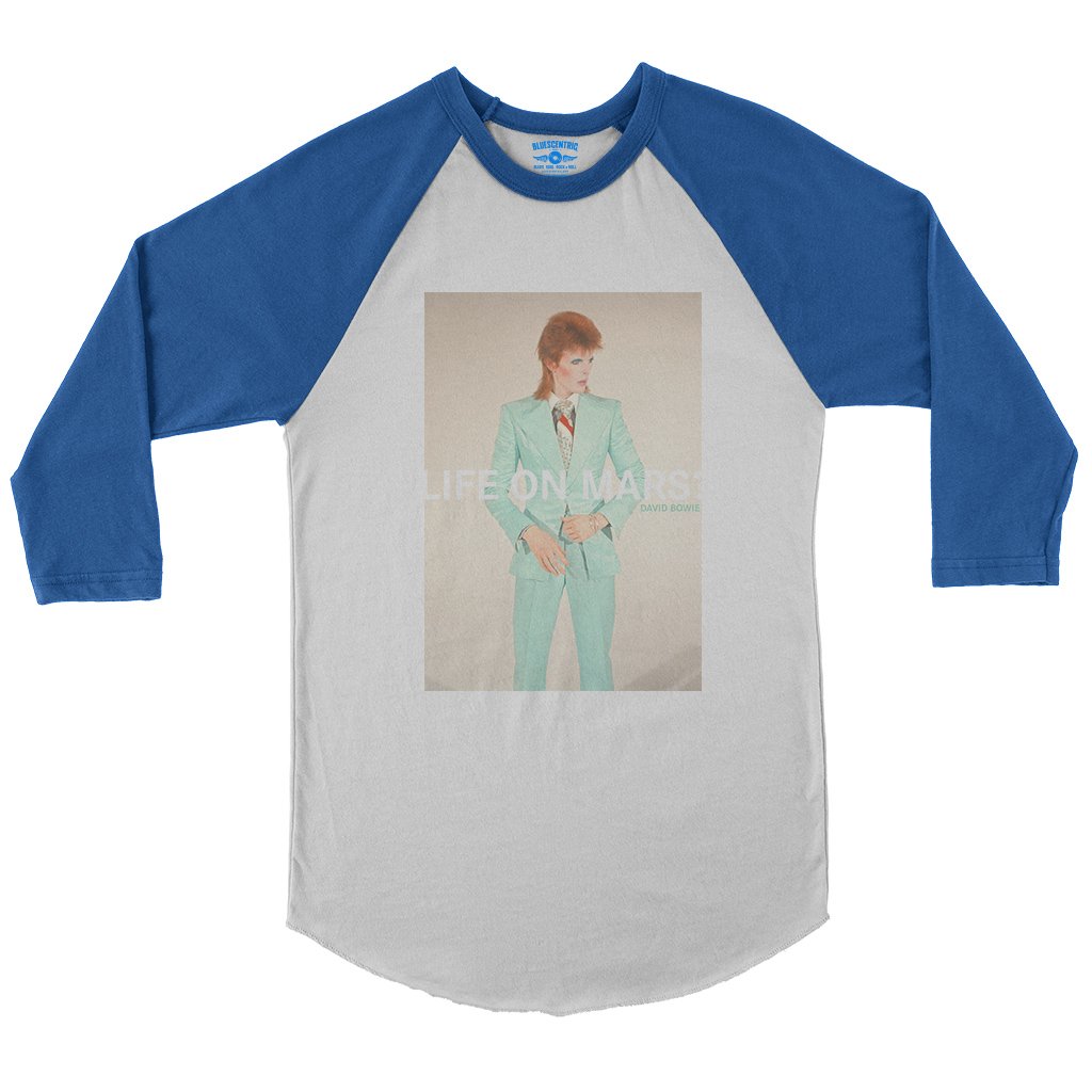 David Bowie Life on Mars? Baseball T-Shirt in White True Royal