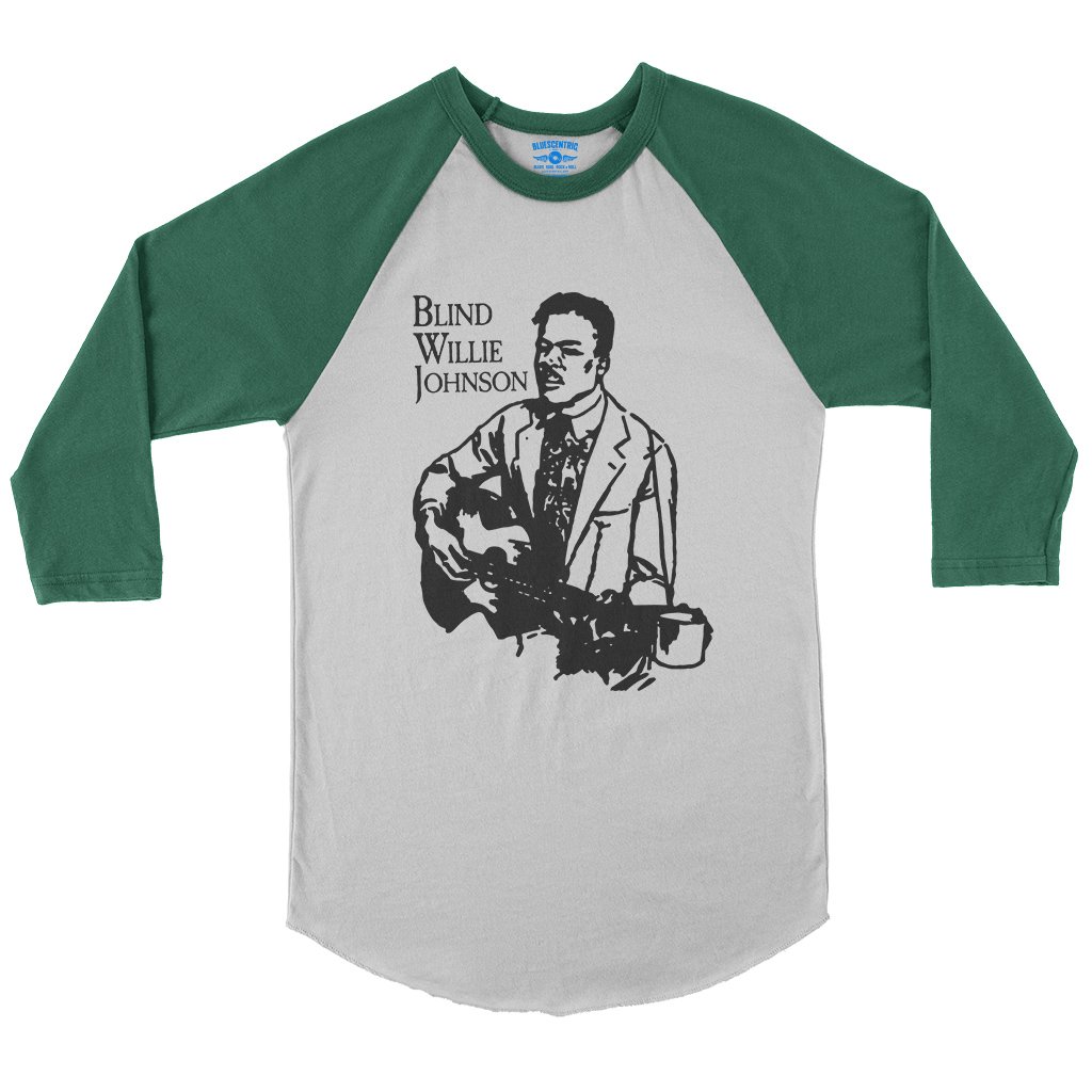 Blind Willie Johnson Line Cut Baseball T-Shirt in White Kelly