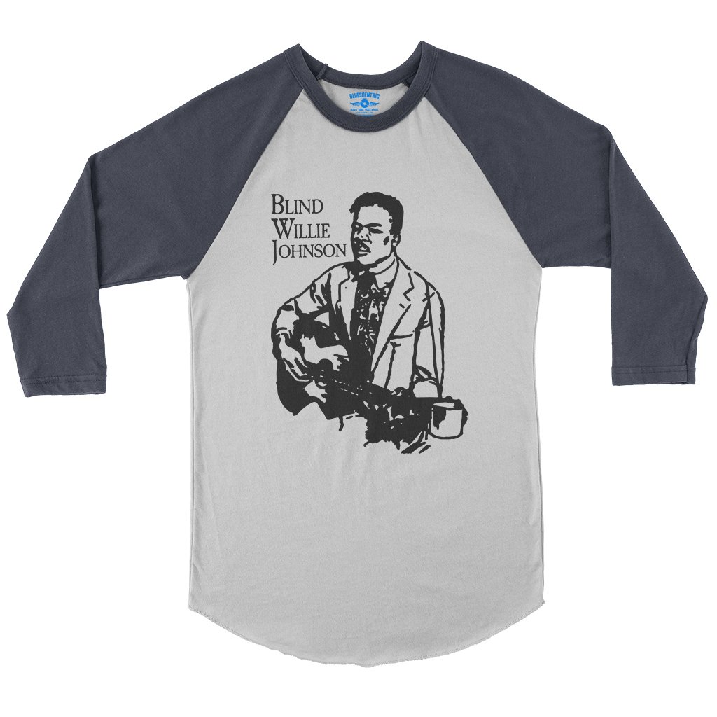 Blind Willie Johnson Line Cut Baseball T-Shirt in White Navy