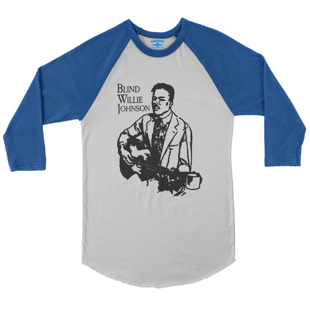 Blind Willie Johnson Line Cut Baseball T-Shirt in White True Royal