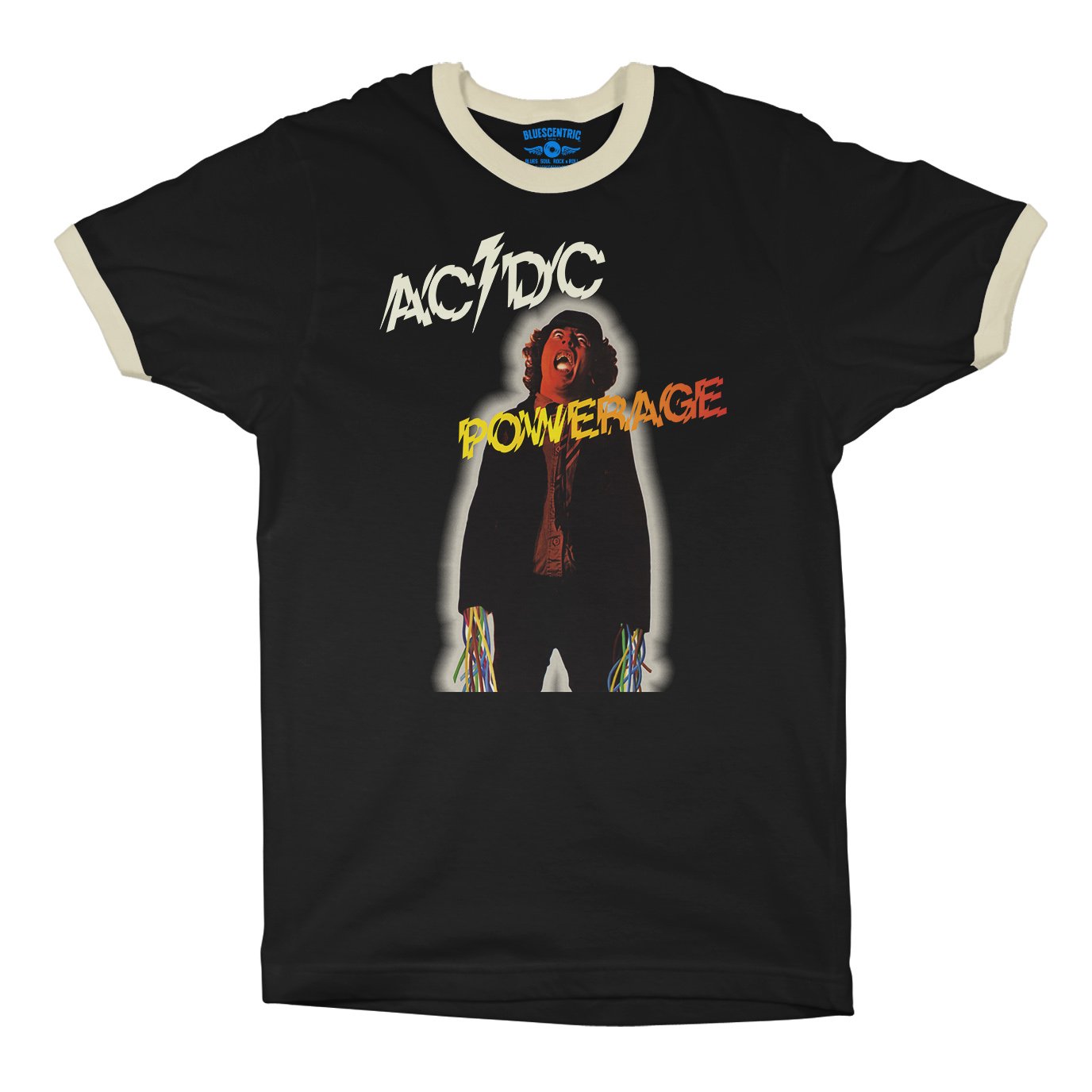 AC/DC Powerage Album Cover Ringer T-Shirt in Black Natural