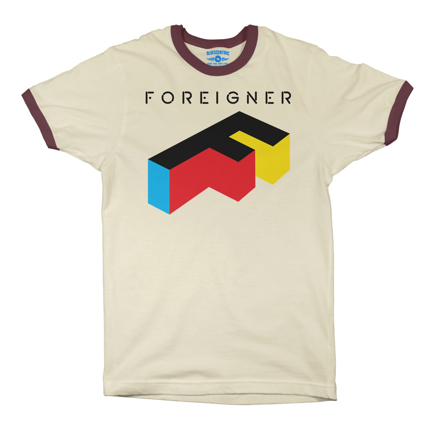 Foreigner Logo Ringer T-Shirt in Natural Maroon