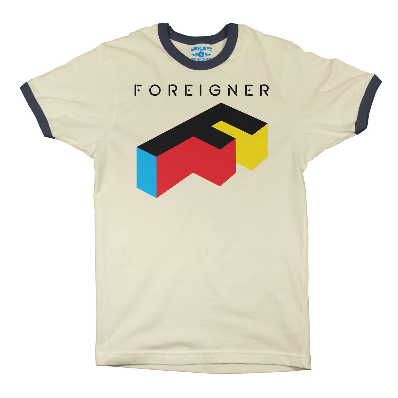 Foreigner Logo Ringer T-Shirt in Natural Midnight Navy