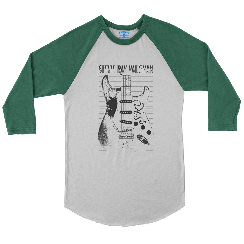 Stevie Ray Vaughan Guitar Baseball T-Shirt in White Kelly