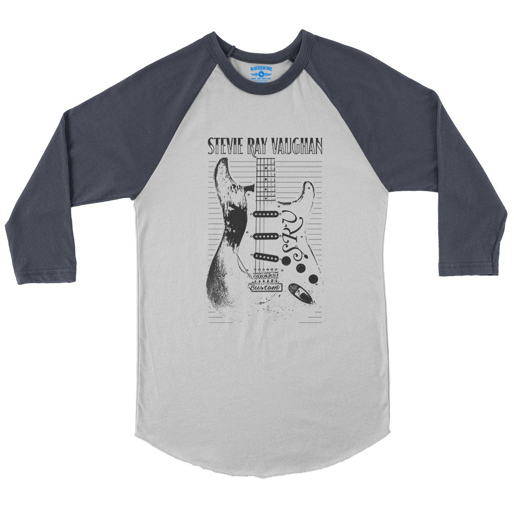 Stevie Ray Vaughan Guitar Baseball T-Shirt in White Navy