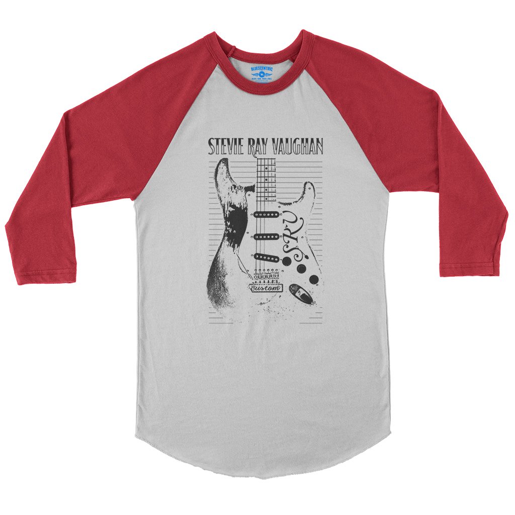 Stevie Ray Vaughan Guitar Baseball T-Shirt in White Red