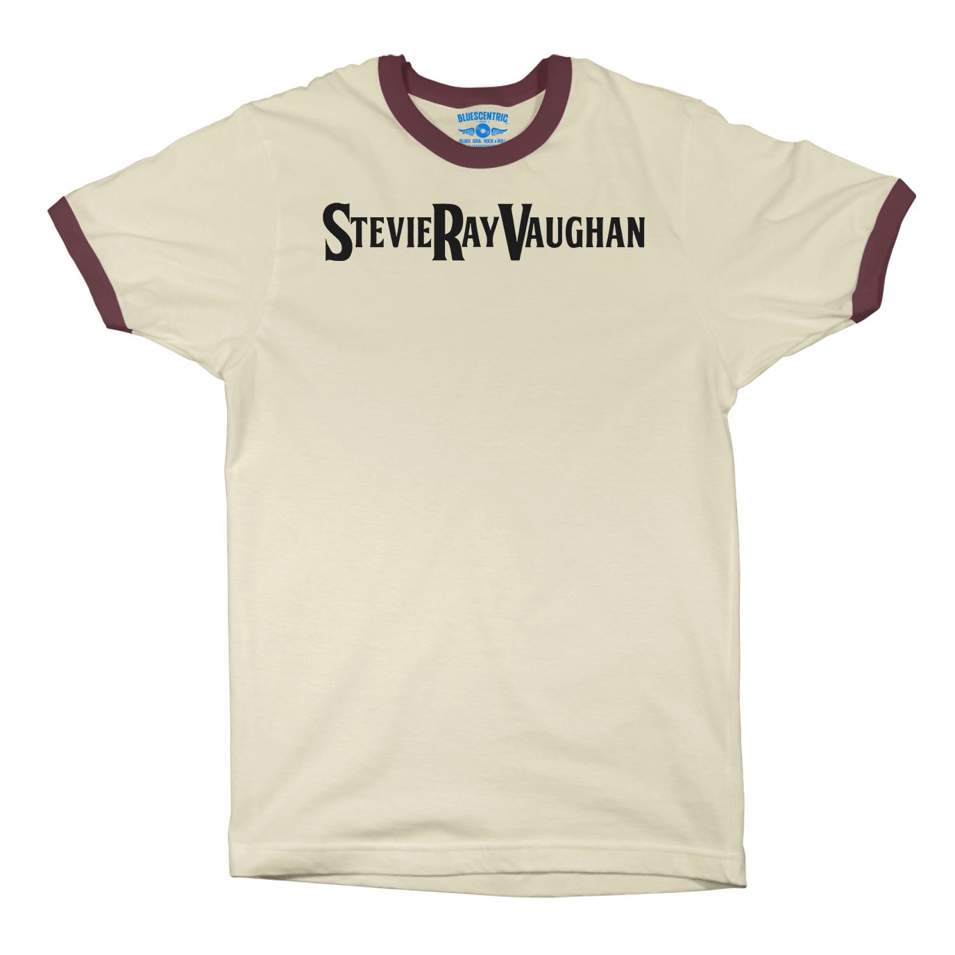 Stevie Ray Vaughan Logo Ringer T-Shirt in Natural Maroon
