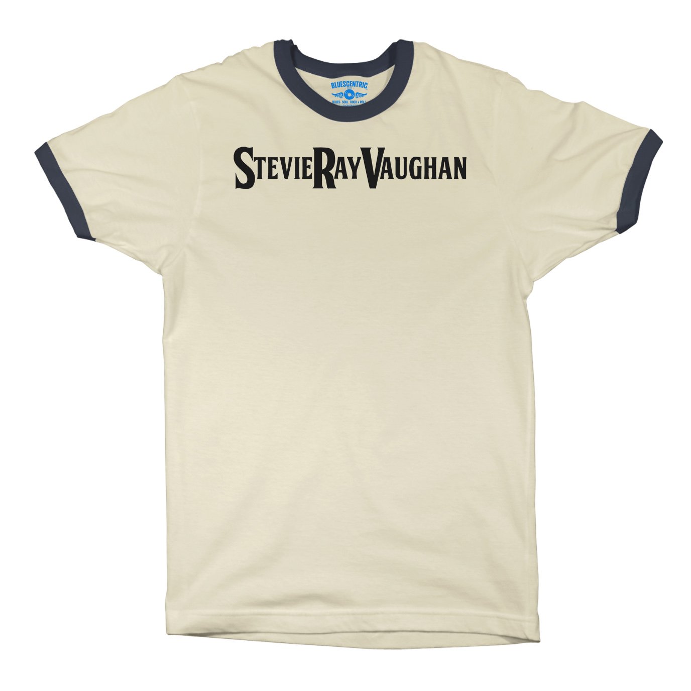 Stevie Ray Vaughan Logo Ringer T-Shirt in Natural Midnight Navy