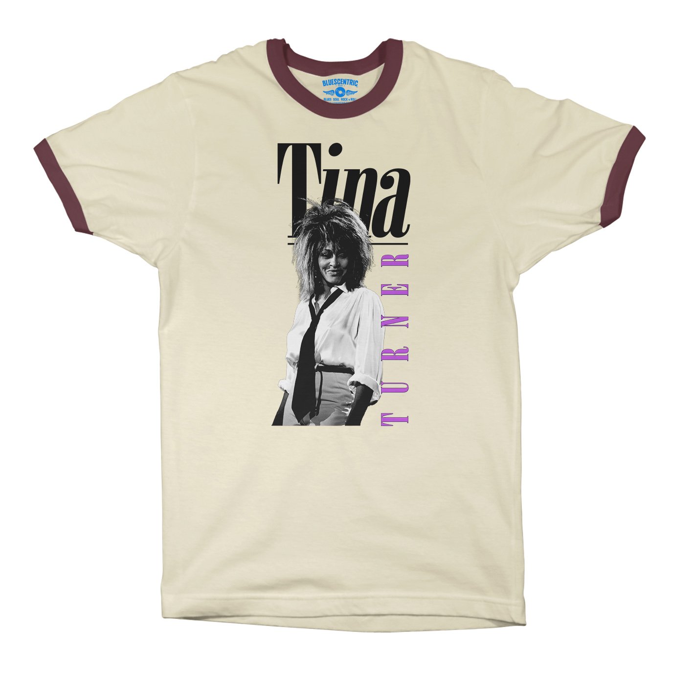 Tina Turner Very 80s Ringer T-Shirt in Natural Maroon