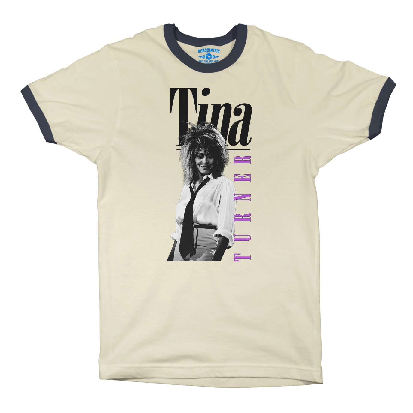 Tina Turner Very 80s Ringer T-Shirt in Natural Midnight Navy