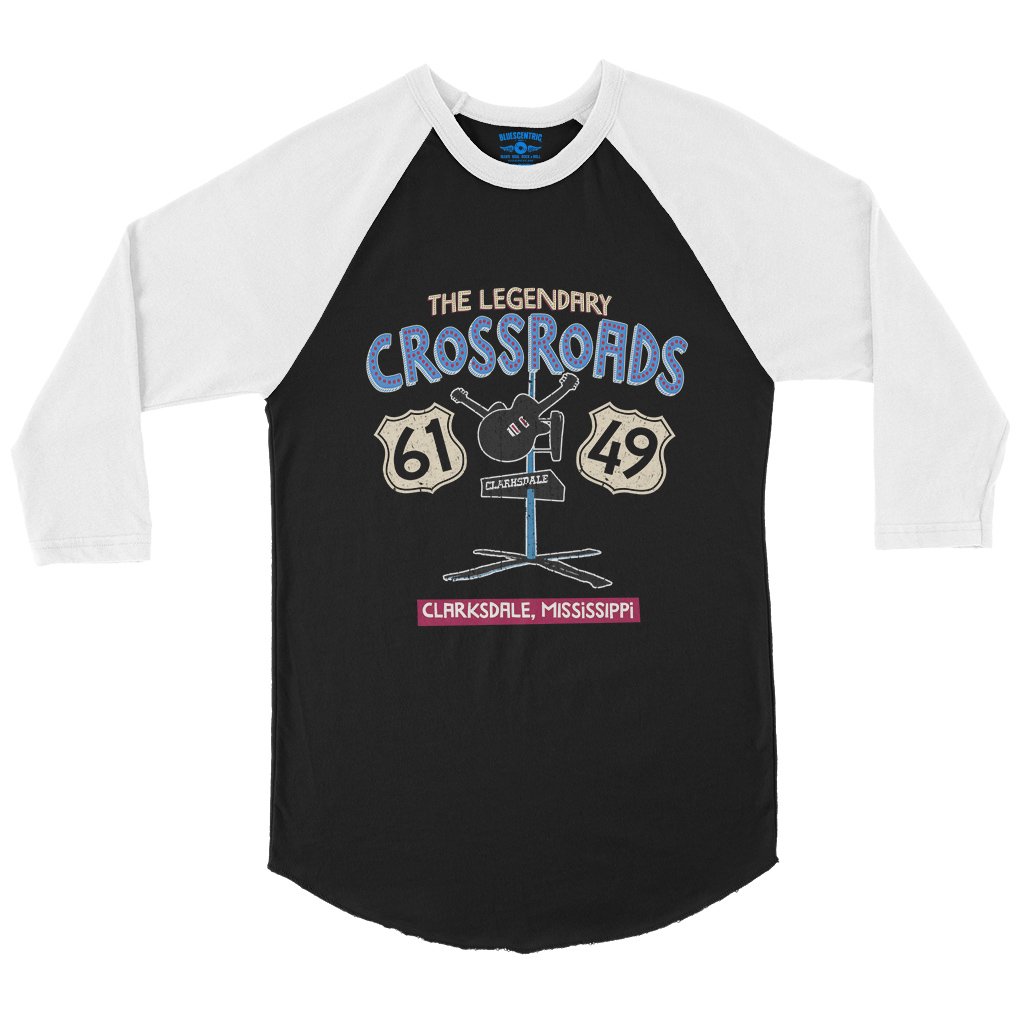 61 & 49 Crossroads Blues Baseball T-Shirt in Black White