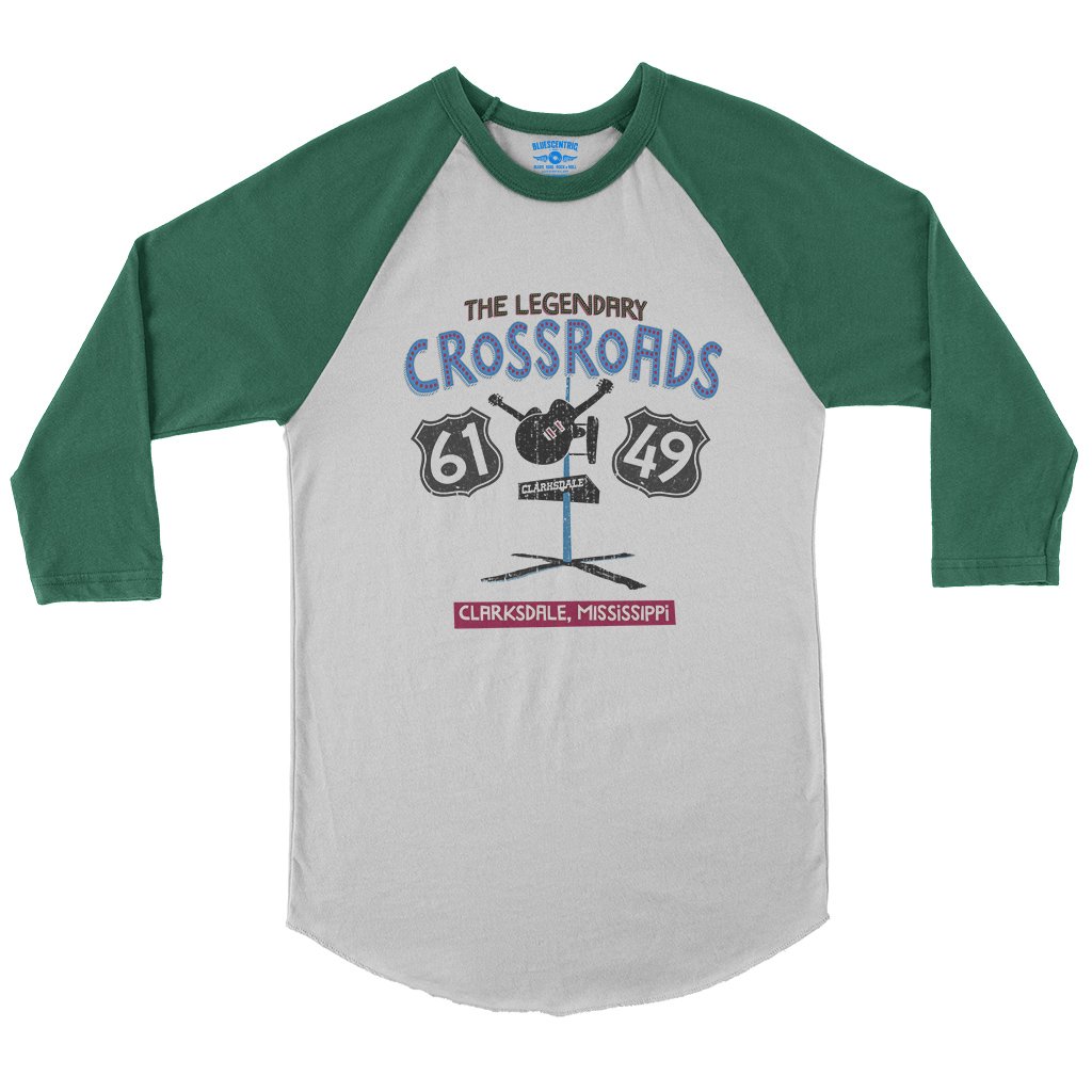 61 & 49 Crossroads Blues Baseball T-Shirt in White Kelly
