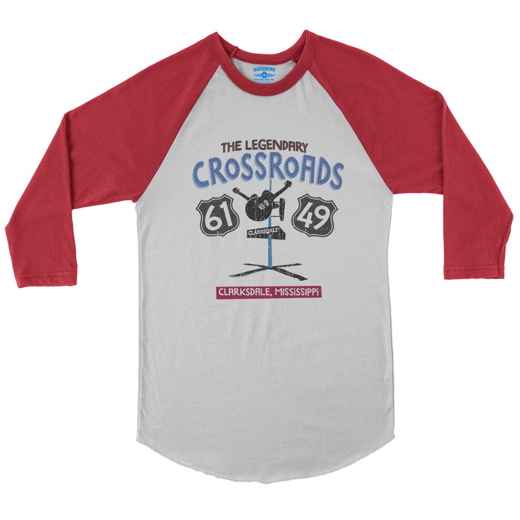 61 & 49 Crossroads Blues Baseball T-Shirt in White Red