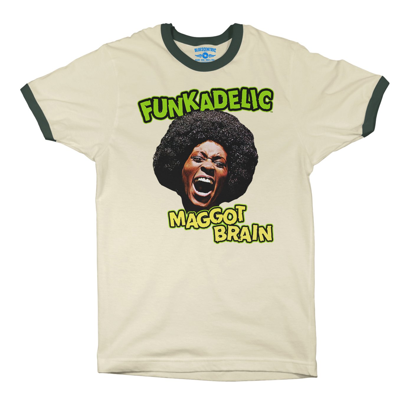 Graphic Funkadelic Maggot Brain Ringer T-Shirt in Natural Forest Green