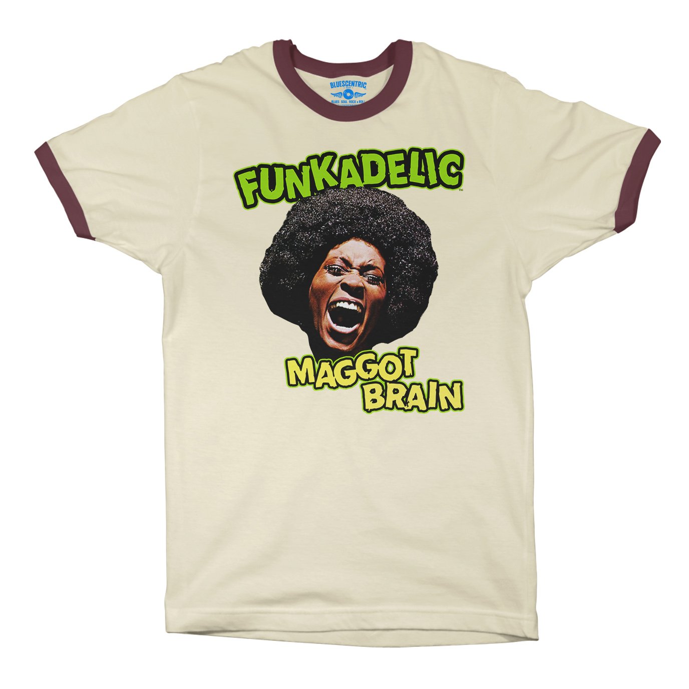 Graphic Funkadelic Maggot Brain Ringer T-Shirt in Natural Maroon