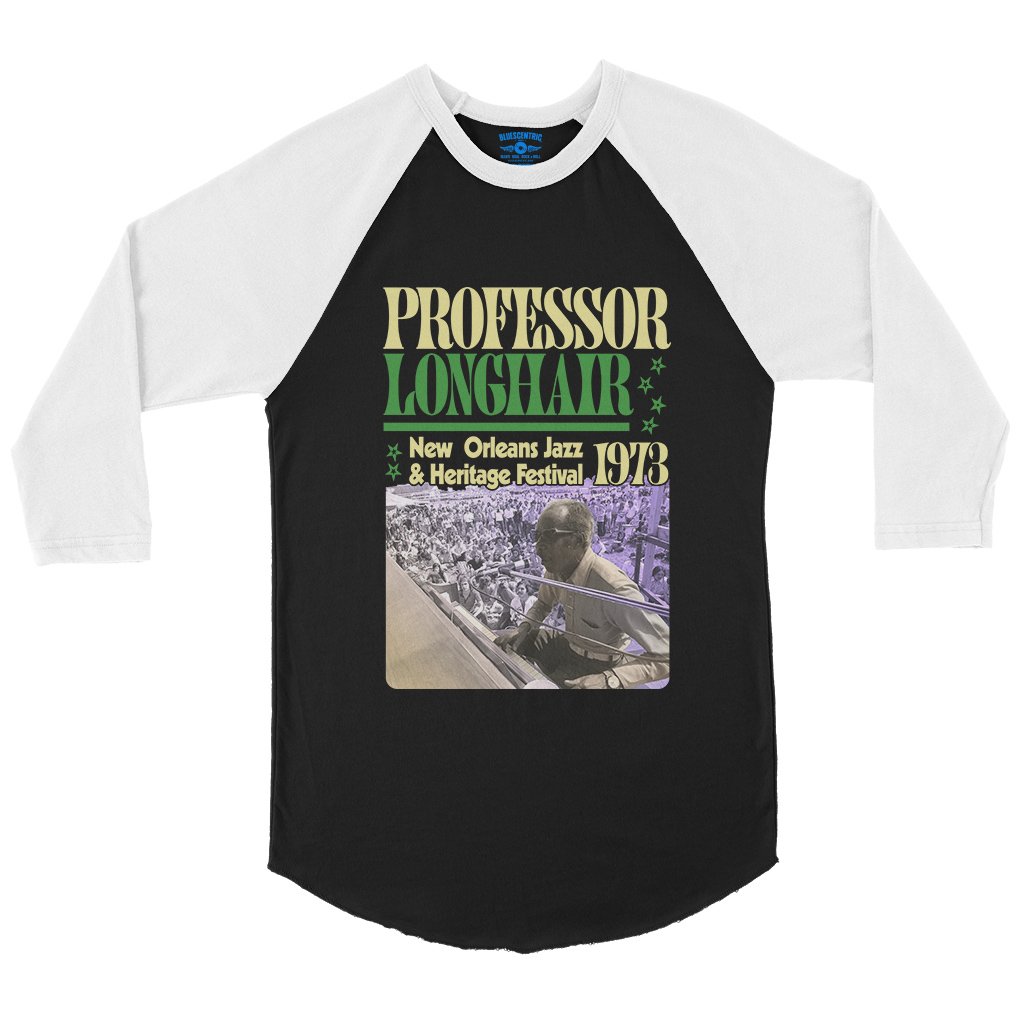 Professor Longhair Jazz Fest Baseball T-Shirt in Black White